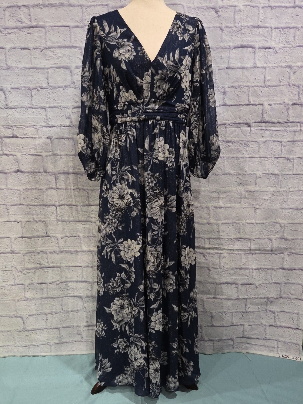Jessica Howard Navy and Ivory Floral Wrap Maxi Dress